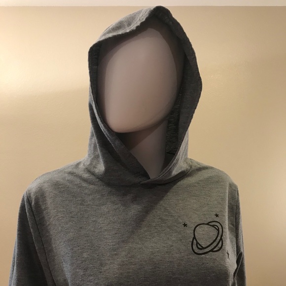 Jersey Stripe Pullover Hoodie Sweatshirt Womens Size XL Junior Grey Saturn - Picture 6 of 11